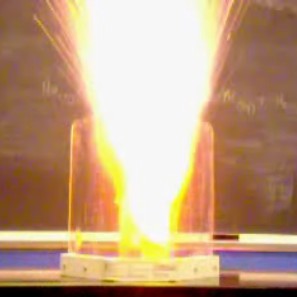 An explosion caused by placing the element sodium in water.